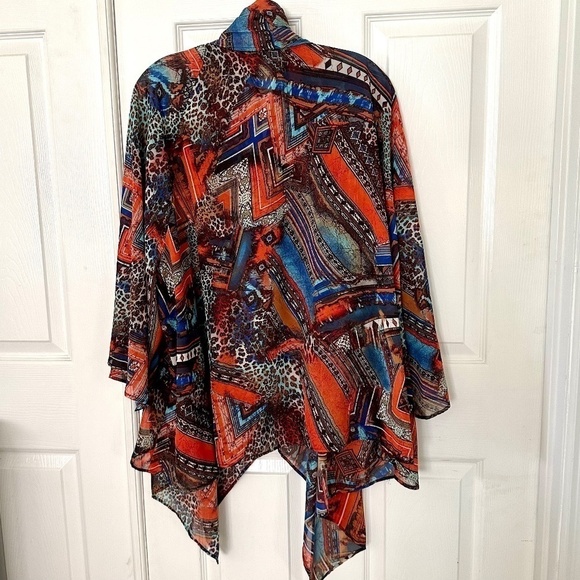 Avenue Open Kimono Shawl Collar Top Brown Blue Red NEW with Tag - Picture 5 of 5